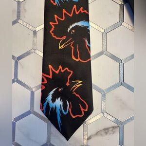 Ralph Marlin Vintage Rooster Tie | Black Novelty Necktie | Made in USA 3”x56”